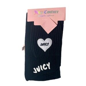 Juicy Couture Scarf and Hat Black and White Logo Winter Knit 2 Piece Gift Set